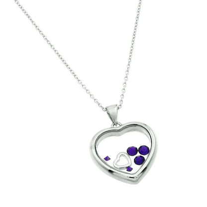 925 Sterling Silver Rhodium Plated Floating CZ Birthstone Heart Pendant