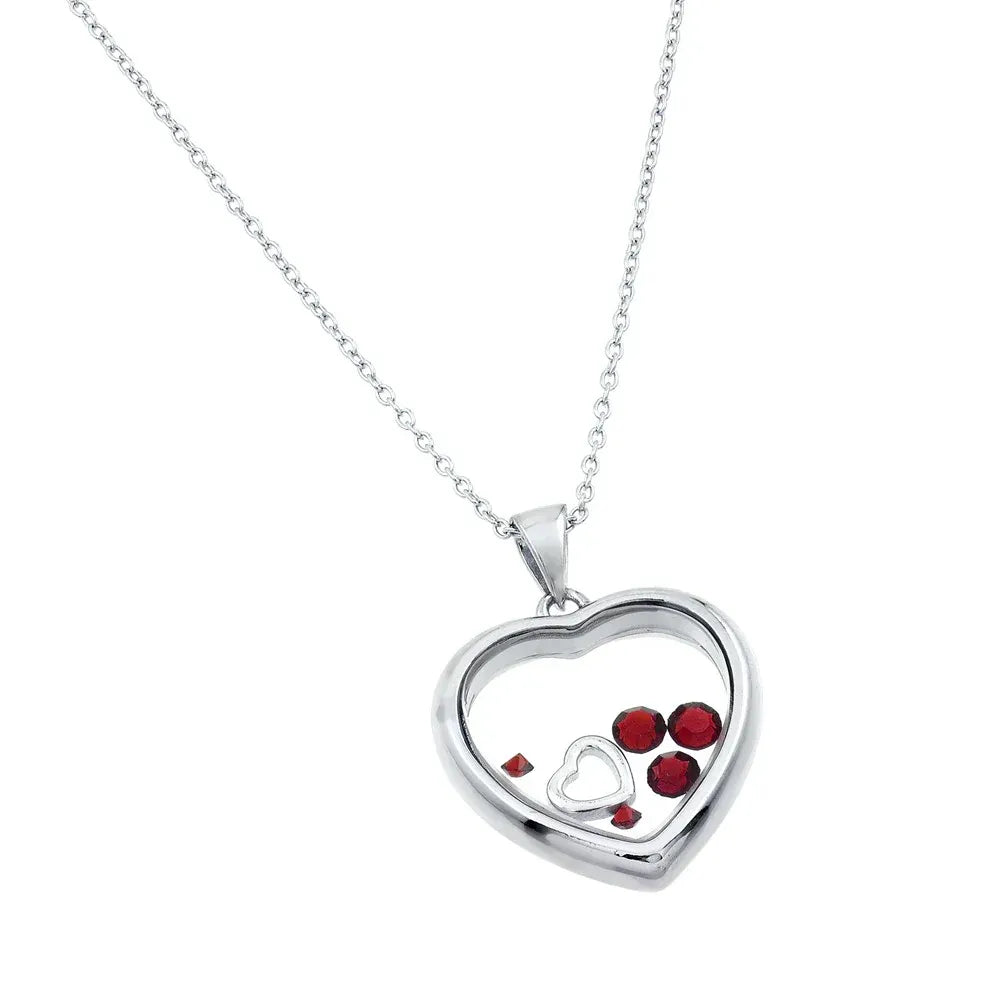 925 Sterling Silver Rhodium Plated Floating CZ Birthstone Heart Pendant