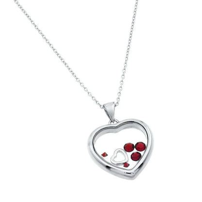 925 Sterling Silver Rhodium Plated Floating CZ Birthstone Heart Pendant