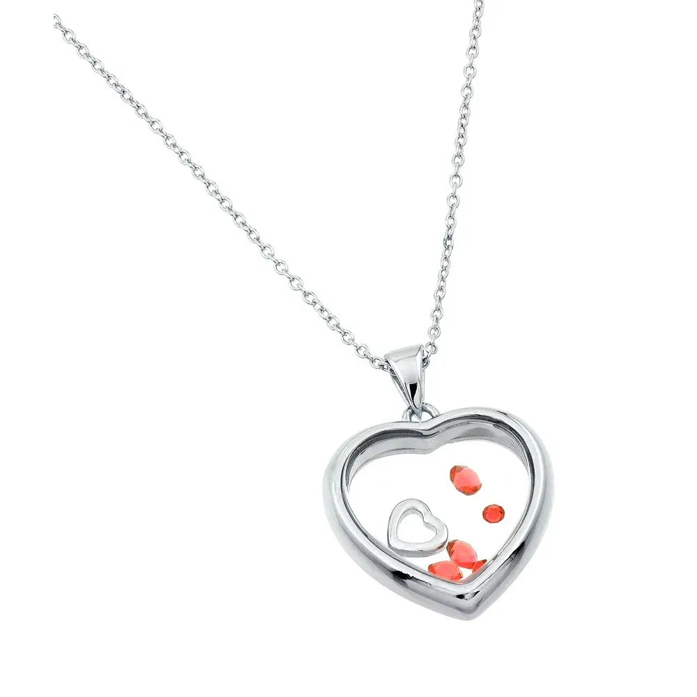 925 Sterling Silver Rhodium Plated Floating CZ Birthstone Heart Pendant