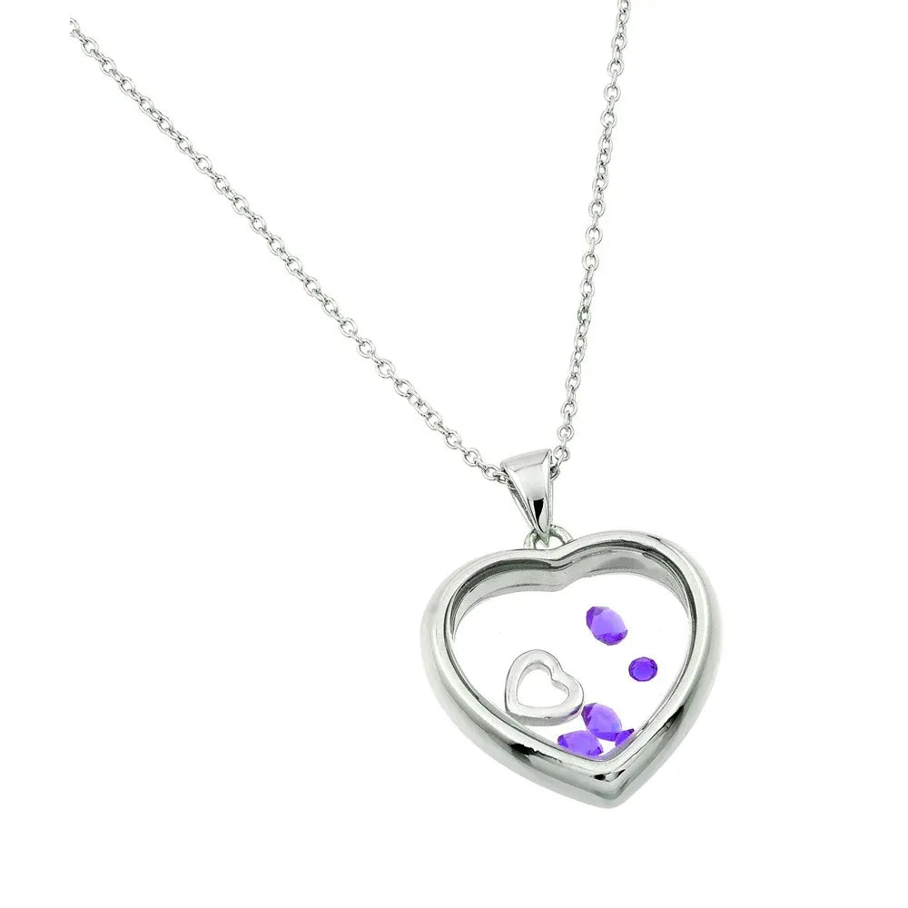 925 Sterling Silver Rhodium Plated Floating CZ Birthstone Heart Pendant