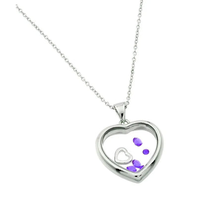 925 Sterling Silver Rhodium Plated Floating CZ Birthstone Heart Pendant