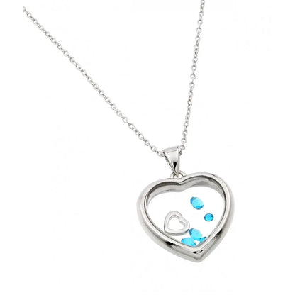 925 Sterling Silver Rhodium Plated Floating CZ Birthstone Heart Pendant
