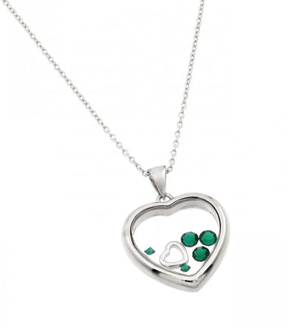 925 Sterling Silver Rhodium Plated Floating CZ Birthstone Heart Pendant