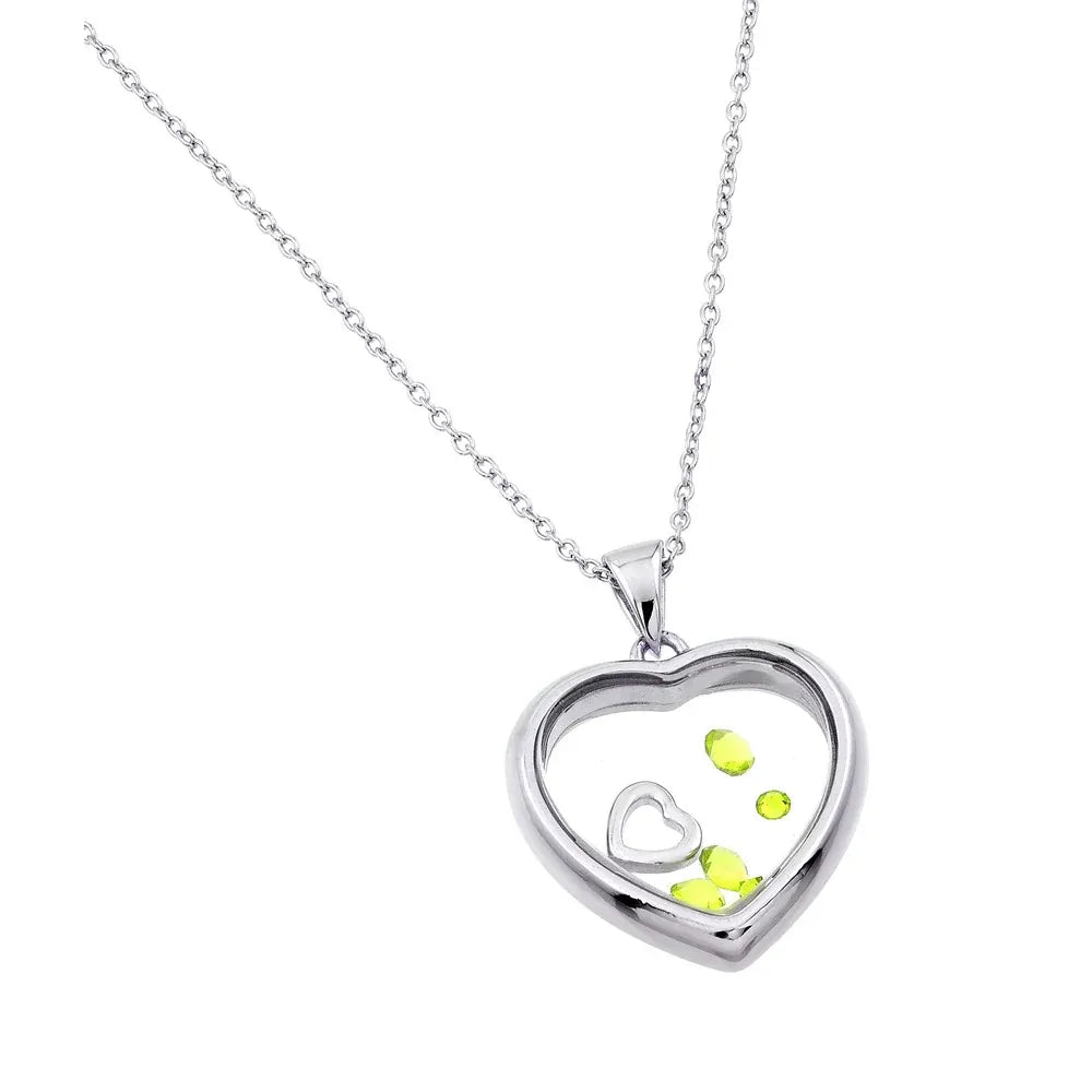 925 Sterling Silver Rhodium Plated Floating CZ Birthstone Heart Pendant