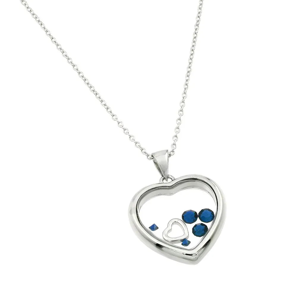 925 Sterling Silver Rhodium Plated Floating CZ Birthstone Heart Pendant