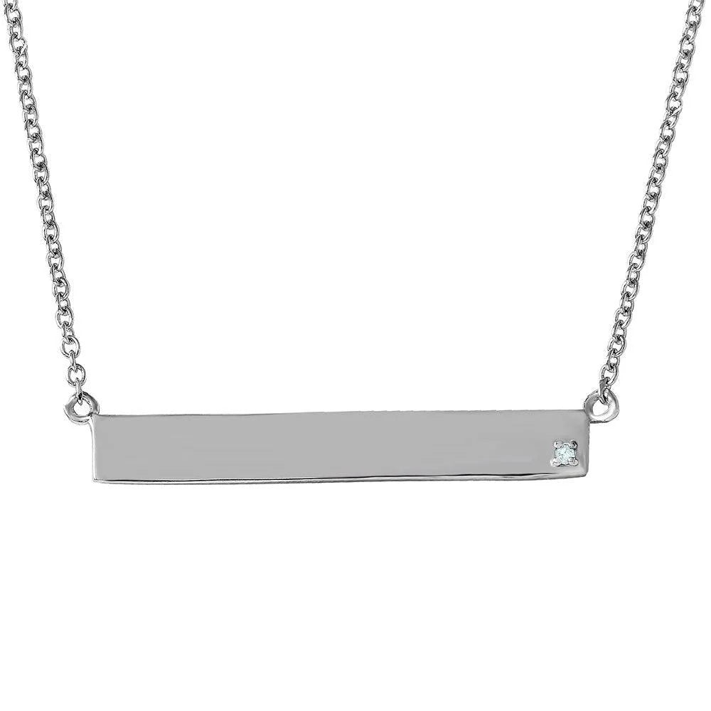 925 Silver Rhodium Plated Bar Necklace with Diamond