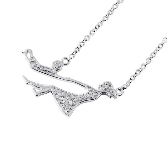 925 Sterling Silver Rhodium Plated Mother and Child CZ Necklace