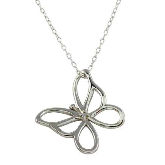 925 Sterling Silver Rhodium Plated Open Butterfly Necklace