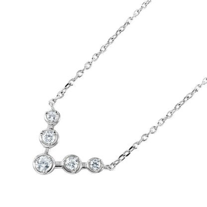 925 Sterling Silver Rhodium Plated 'V'-Shaped CZ Pendant Necklace