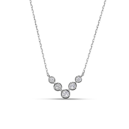 925 Sterling Silver Rhodium Plated 'V'-Shaped CZ Pendant Necklace