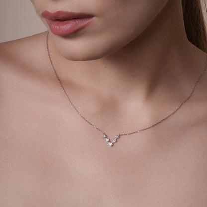 925 Sterling Silver Rhodium Plated 'V'-Shaped CZ Pendant Necklace