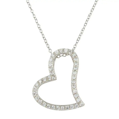 925 Sterling Silver Rhodium Plated Crooked Heart Necklace with CZ