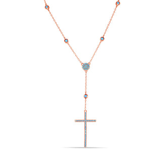 925 Sterling Silver Rose Gold Plated Rosary Necklace
