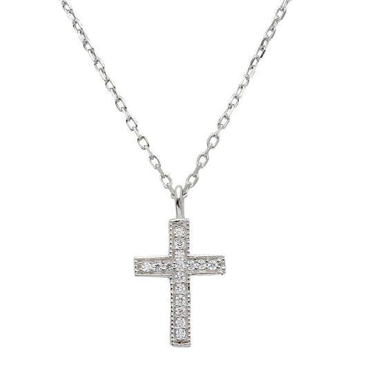 925 Sterling Silver Rhodium Plated CZ Cross Necklace