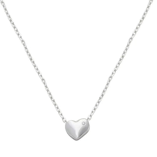 925 Sterling Silver Rhodium Plated Small Heart with Stone Necklace