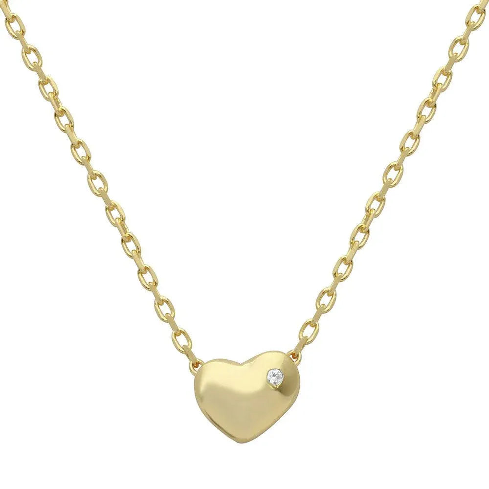 925 Sterling Silver Gold Plated Small Heart with Stone Necklace