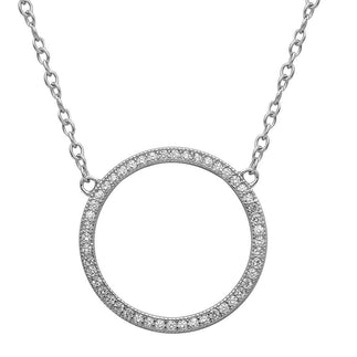 925 Sterling Silver Rhodium Plated Open Circle CZ Encrusted Necklace