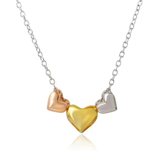 925 Sterling Silver Three-Tone Plated Three Heart Necklace