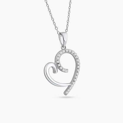 925 Sterling Silver Rhodium Plated Curved Open Heart CZ Necklace