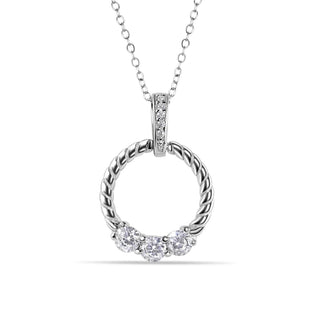 925 Sterling Silver Rhodium Plated Twisted Round Pendant with CZ