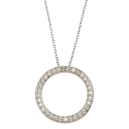925 Sterling Silver Rhodium Plated Circle Pendant Necklace with CZ