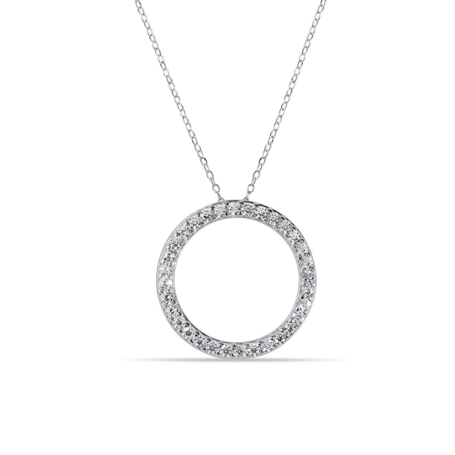 925 Sterling Silver Rhodium Plated Circle Pendant Necklace with CZ