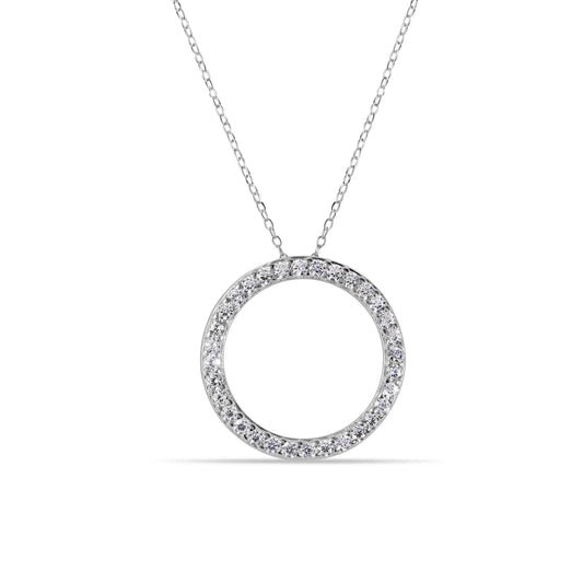 925 Sterling Silver Rhodium Plated Circle Pendant Necklace with CZ