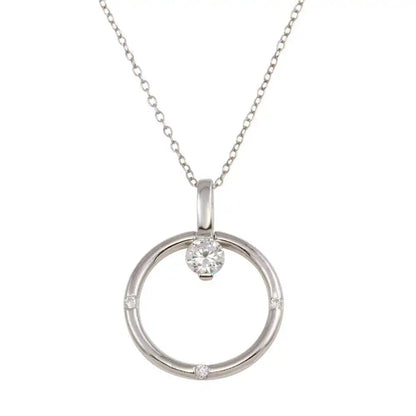 925 Sterling Silver Rhodium Plated Ring Necklace with CZ