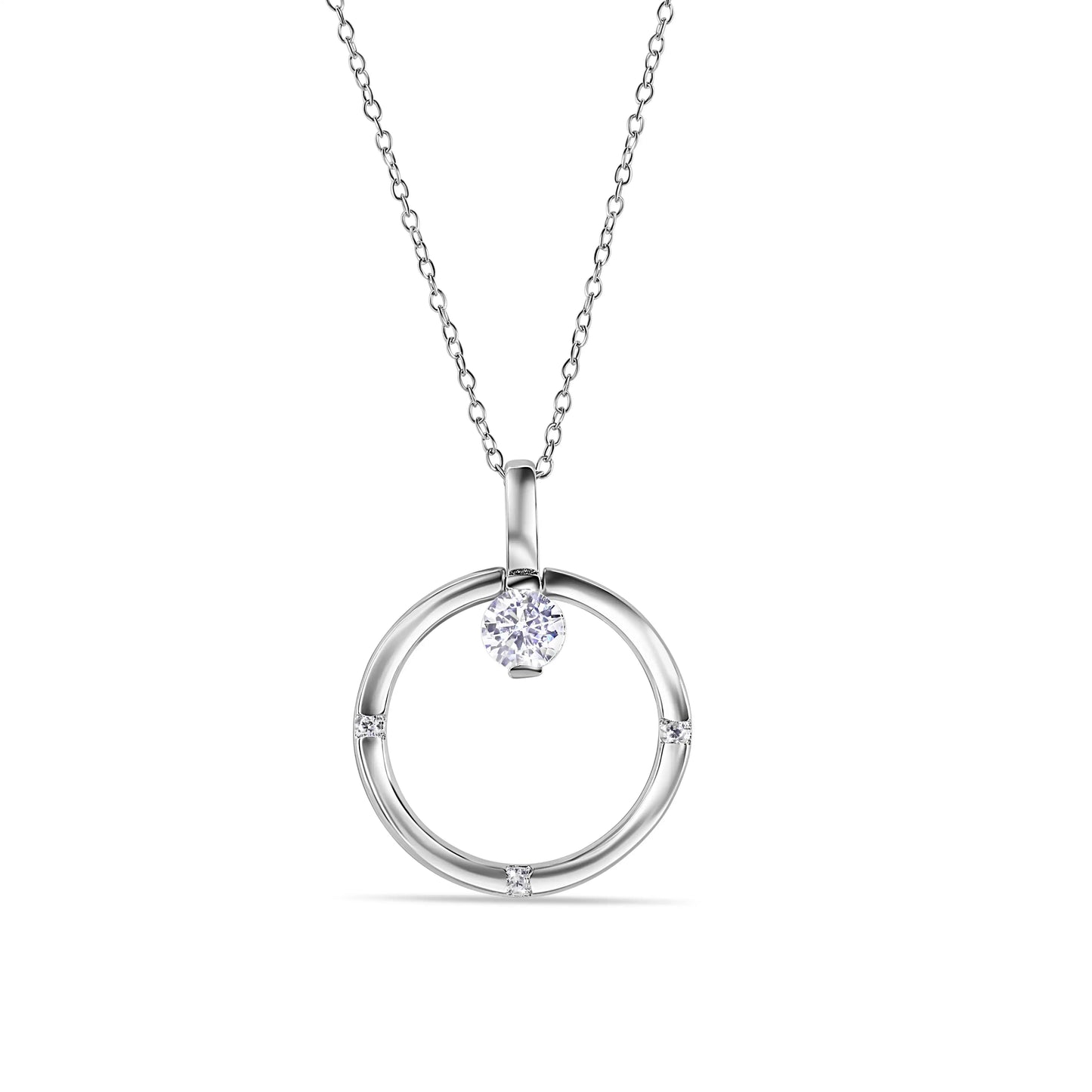 925 Sterling Silver Rhodium Plated Ring Necklace with CZ