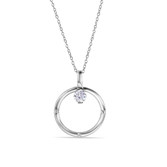 925 Sterling Silver Rhodium Plated Ring Necklace with CZ