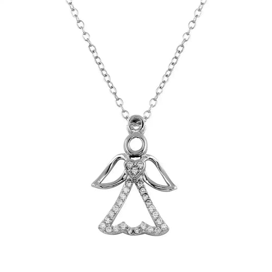 925 Sterling Silver hodium Plated Small Angel Heart Pendant with CZ