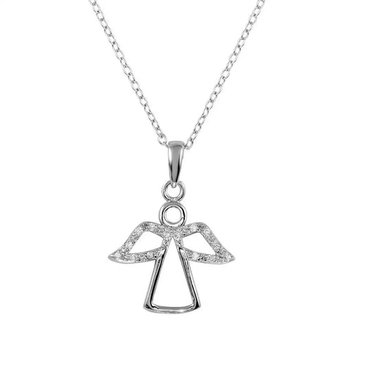 925 Sterling Silver Rhodium Plated Small Angel Pendant with CZ