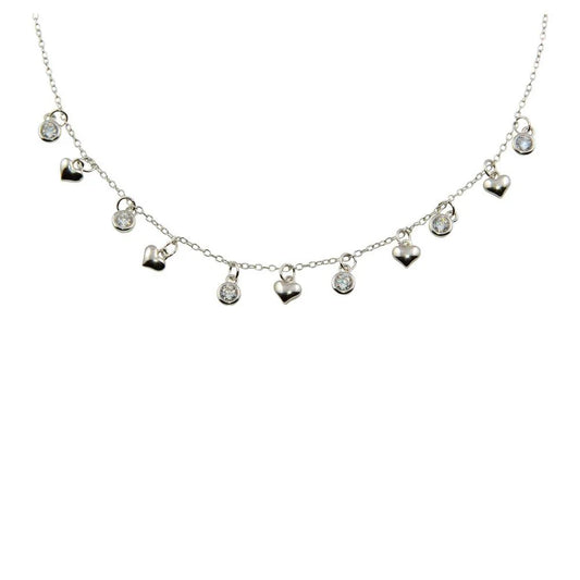 925 Sterling Silver Rhodium Plated Mini Heart and CZ Charm Necklace