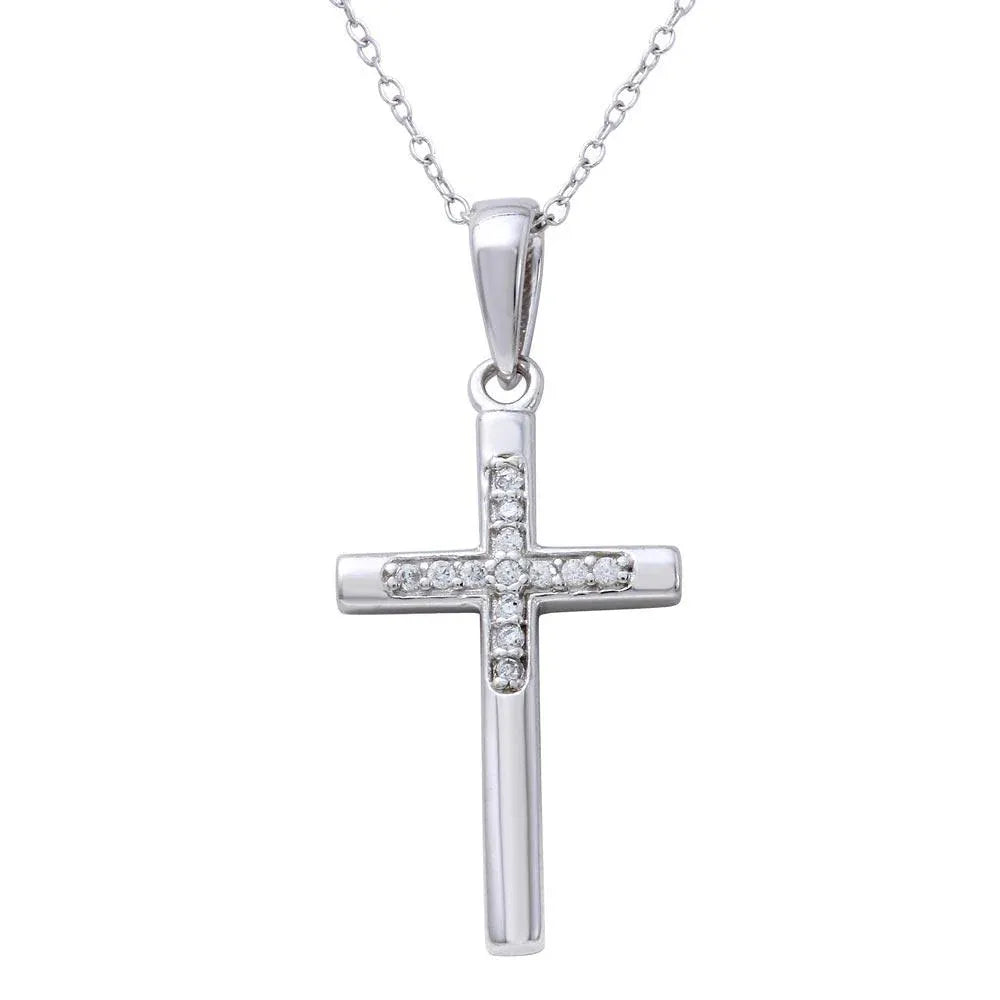 925 Sterling Silver Rhodium Plated Small Cross Pendant Necklace