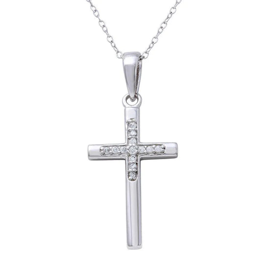 925 Sterling Silver Rhodium Plated Small Cross Pendant Necklace