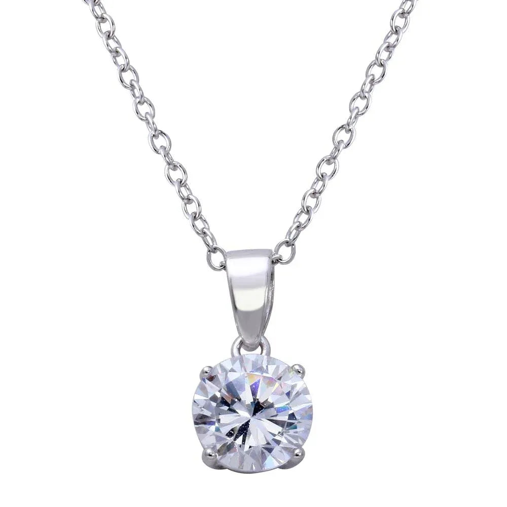 925 Sterling Silver Rhodium Plated Round Clear CZ Solitaire Necklace
