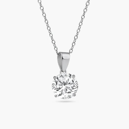 925 Sterling Silver Rhodium Plated Round Clear CZ Solitaire Necklace