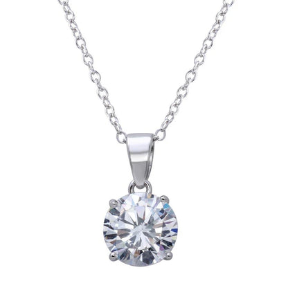 925 Sterling Silver Rhodium Plated Round Clear CZ Solitaire Necklace