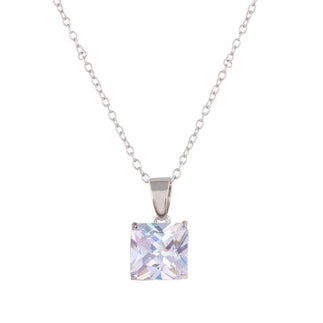 925 Sterling Silver Rhodium Plated Square CZ Solitaire Necklace