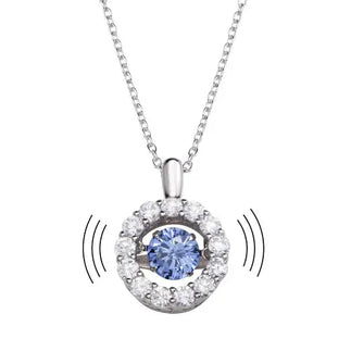 925 Sterling Silver Rhodium Plated Open Round Dancing Blue CZ Pendant Necklace