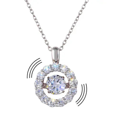 925 Sterling Silver Rhodium Plated Dancing CZ Open Round Pendant
