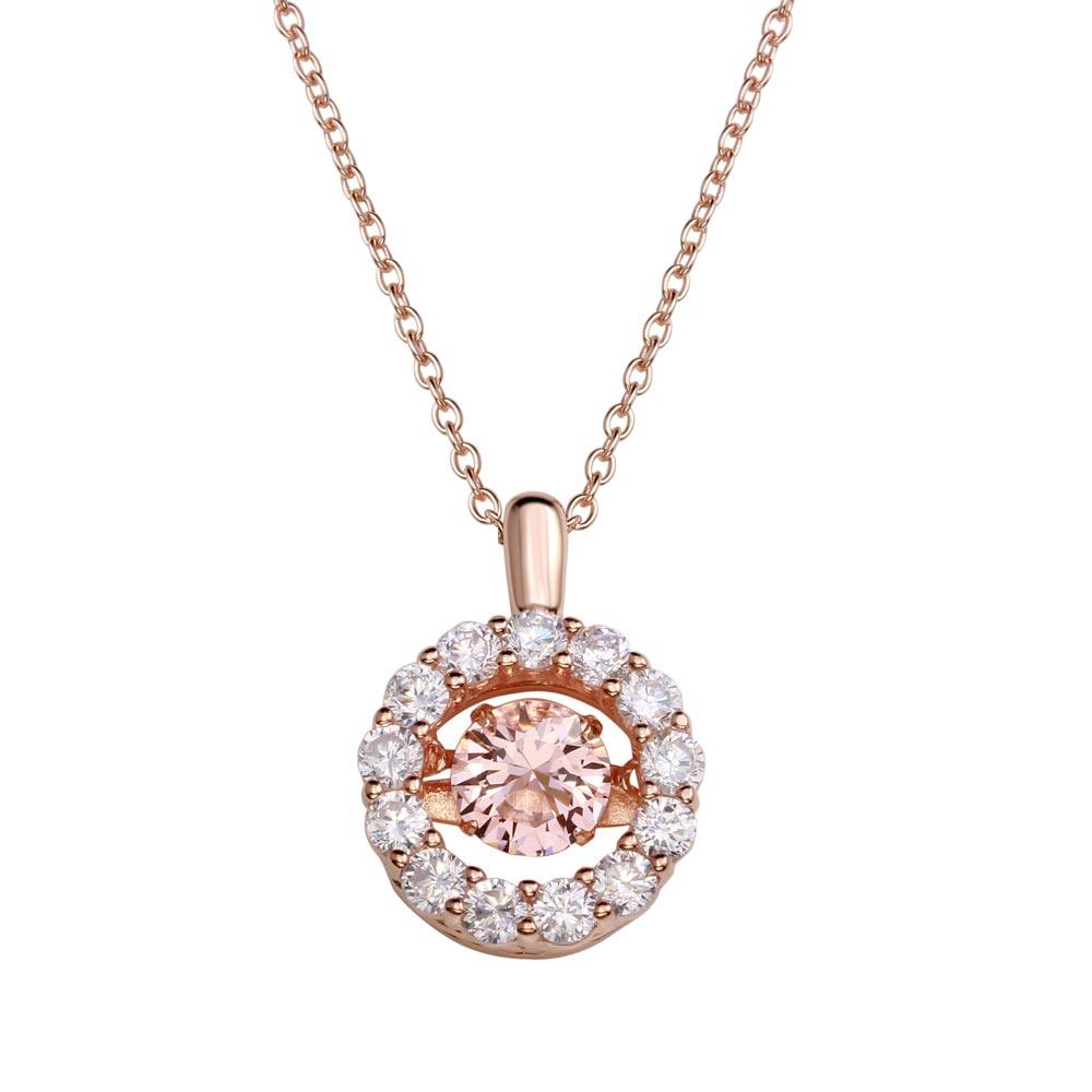 925 Sterling Silver Rose Gold Plated Open Round Pendant with Pink Dancing CZ