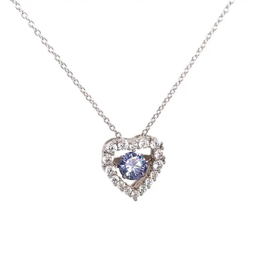 925 Sterling Silver Rhodium Plated Open Heart CZ Pendant Necklace with Dancing CZ