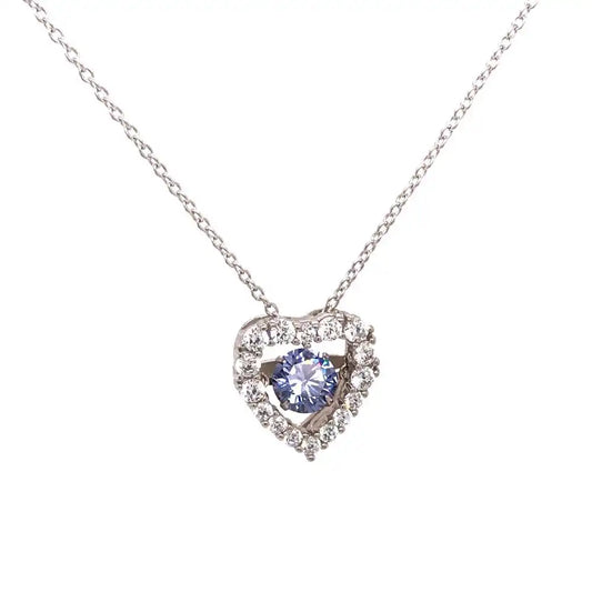 925 Sterling Silver Rhodium Plated Open Heart CZ Pendant Necklace with Dancing CZ