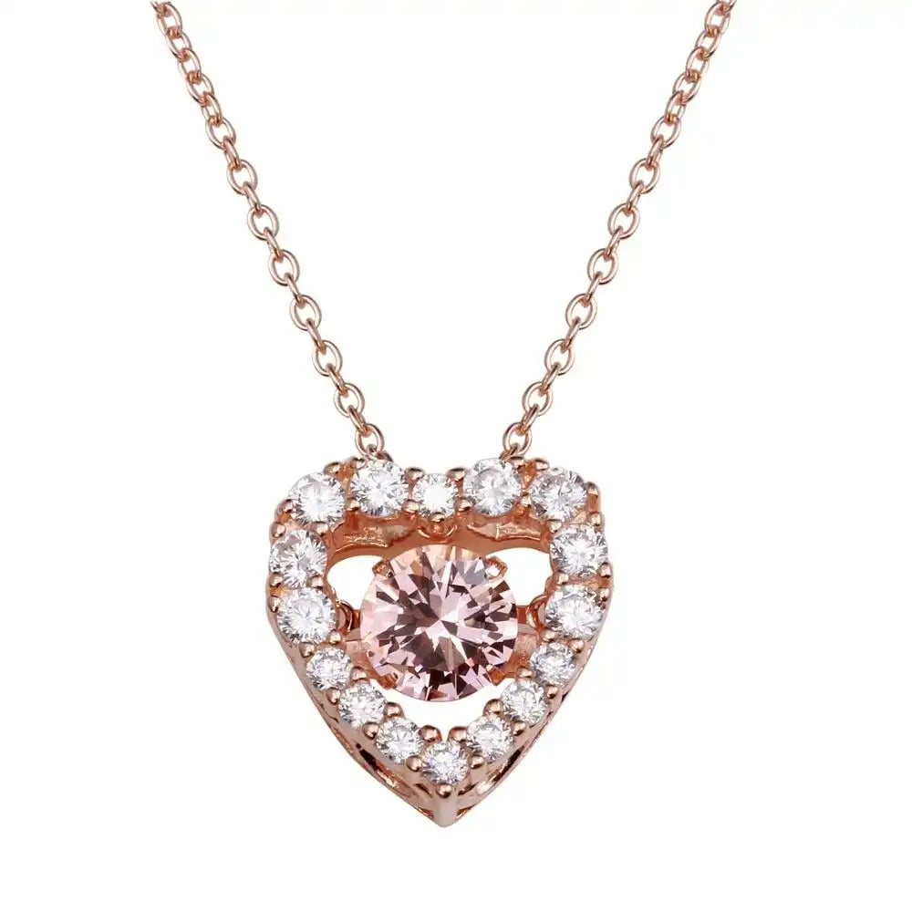925 Sterling Silver Rose Gold Plated Open Heart CZ Pendant Necklace with Dancing CZ