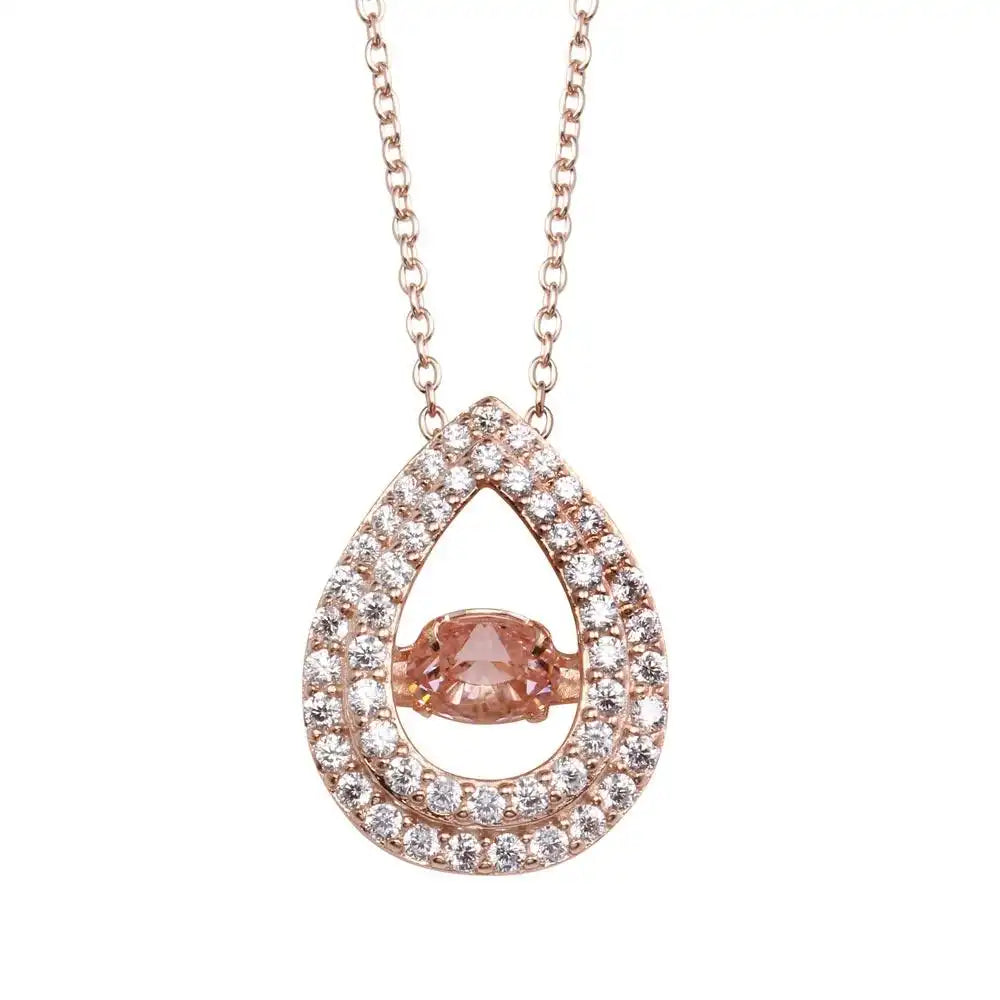 925 Sterling Silver Rose Gold Plated Open Teardrop Pendant Necklace with Dancing CZ