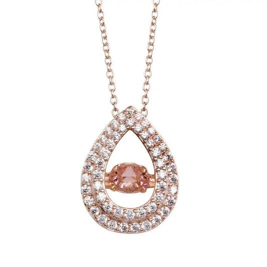 925 Sterling Silver Rose Gold Plated Open Teardrop Pendant Necklace with Dancing CZ
