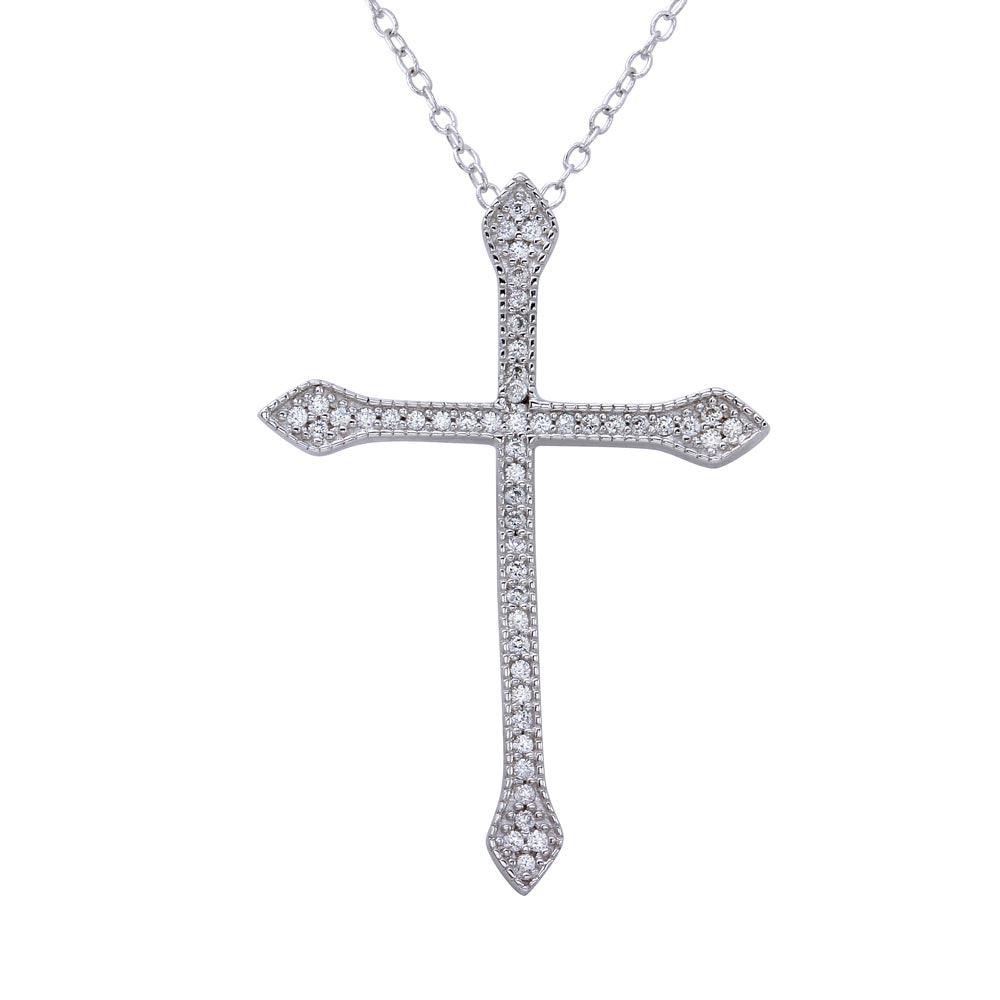 925 Sterling Silver Rhodium Plated Cross Pendant with CZ
