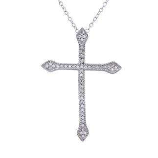 925 Sterling Silver Rhodium Plated Cross Pendant with CZ